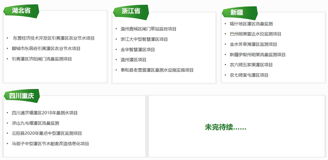 業(yè)績清單：湖北省、浙江省、新疆、四川重慶